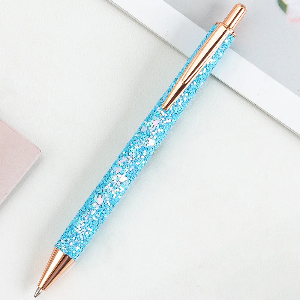 Metal press ballpoint pen with sequin design in multiple colours for office stationery and promotional gifting