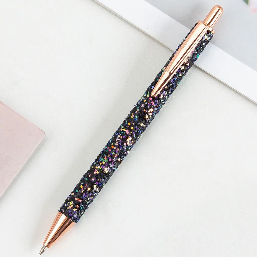 Metal press ballpoint pen with sequin design in multiple colours for office stationery and promotional gifting