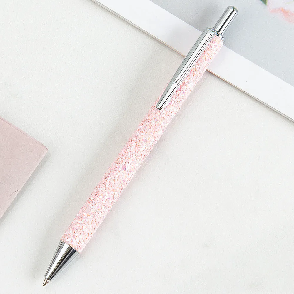 Metal press ballpoint pen with sequin design in multiple colours for office stationery and promotional gifting