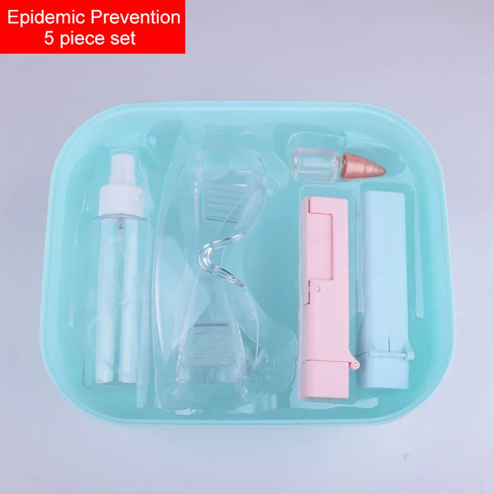 Portable anti-epidemic door disinfection tool set with spray bottle, glasses, and storage box for public places