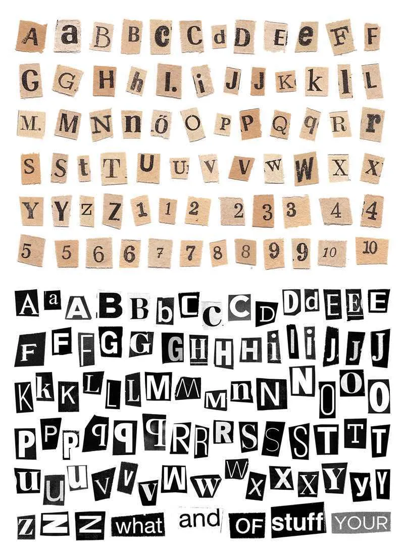 English letters and numbers symbol label sticker sheet with alphabet sets and week words in cute printed design