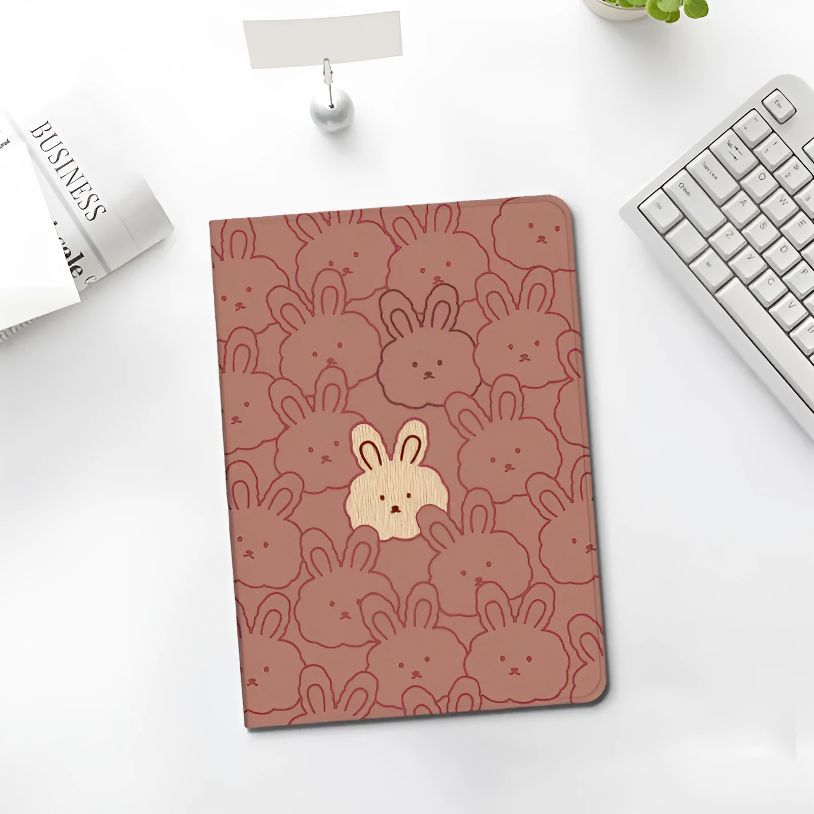 Cartoon cute rabbit silicone computer case for iPad in book full screen design with pen slot