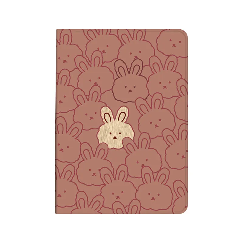 Cartoon cute rabbit silicone computer case for iPad in book full screen design with pen slot