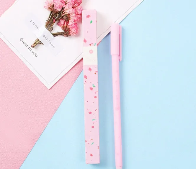 Creative neutral pen with fine stainless steel nib in individual box packaging, 17cm length, random colour