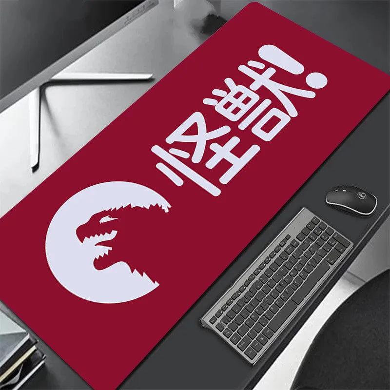 All black extra long mouse pad with precision overlock stitching on a desk
