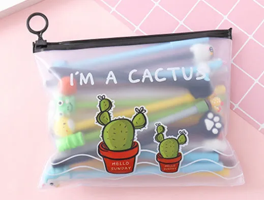 Marvel cartoon cactus design 0.5mm black ballpoint pen 20-pack with plastic storage case