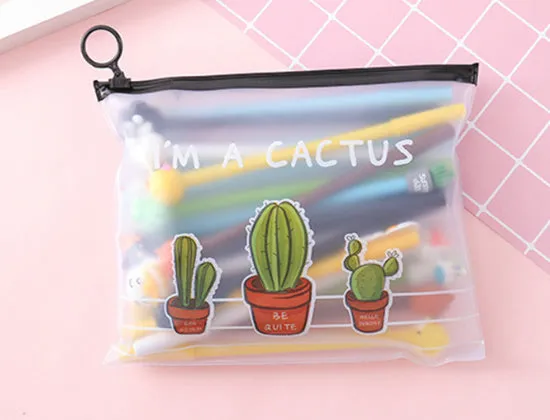 Marvel cartoon cactus design 0.5mm black ballpoint pen 20-pack with plastic storage case
