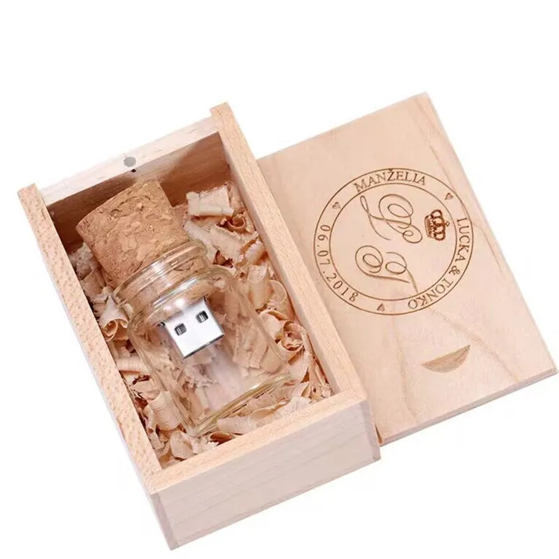 Wooden Wish Drift Bottle USB Disk transparent colour gift flash drive 60 x 28mm