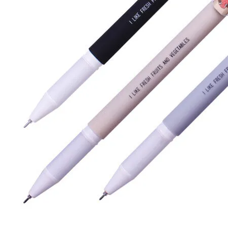 Black gel pen with full needle tube tip and plastic body on white background