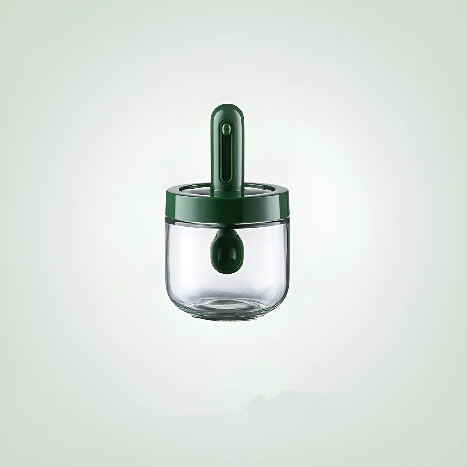 Glass telescopic spice seasoning bottle with leak-proof lid in transparent grey short style on kitchen counter