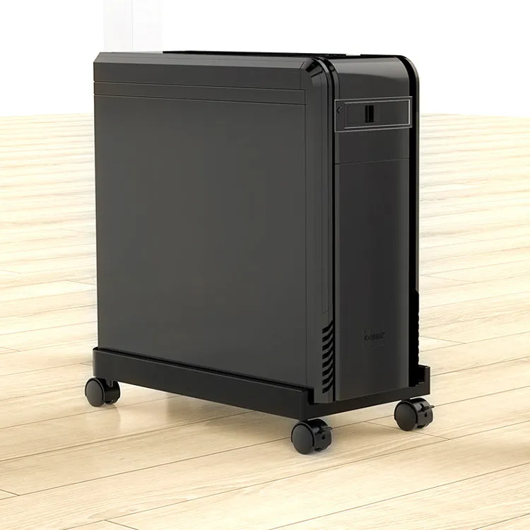 Orico black steel computer CPU floor stand with wheels, anti-skid surface, and vertical bracket for PC towers