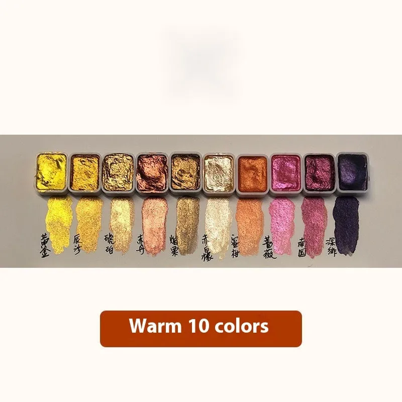 Traditional Chinese painting watercolour set with 20 pearlescent colours including red and white gold tubes