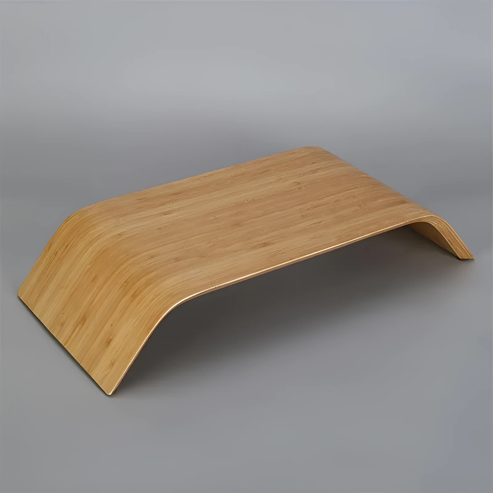 Walnut wood laptop stand with bamboo leather colour finish, 23x51x9cm dimensions, on a desk