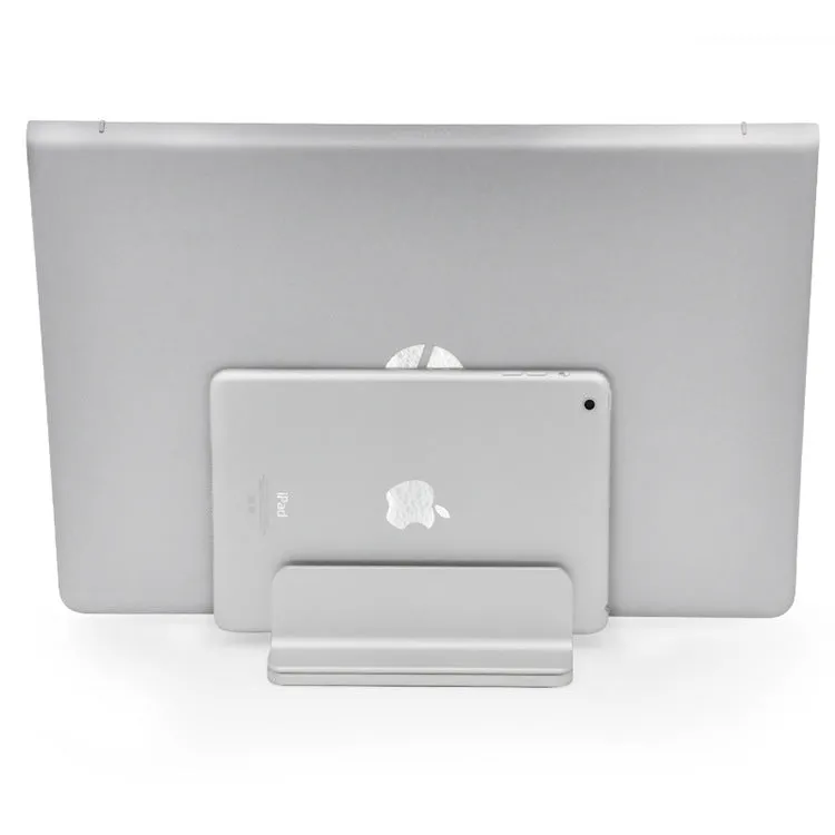 Aluminium alloy laptop vertical bracket base in silver finish, 12x15x4.7cm