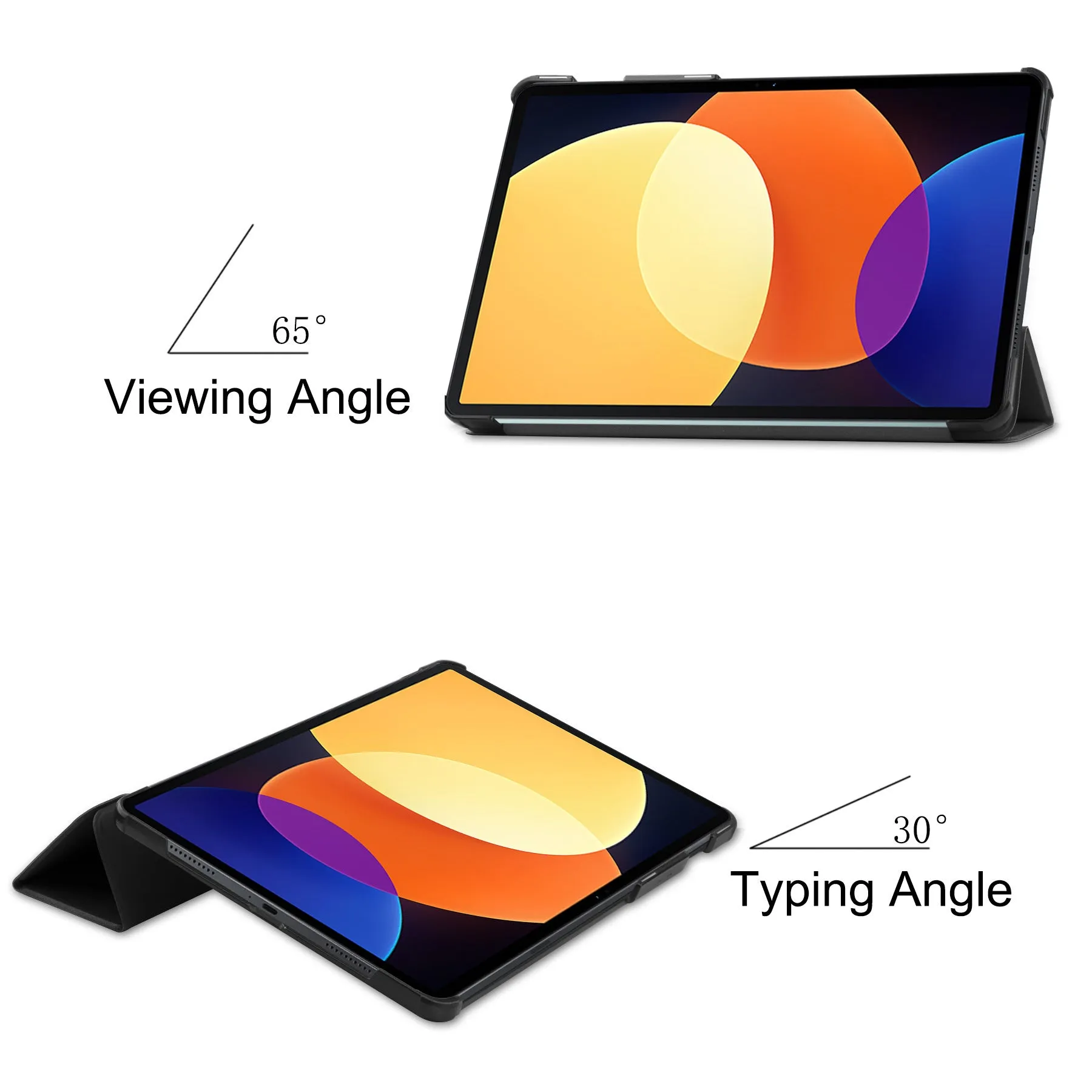 Ultra-thin black tri-fold protective case for Xiaomi Pad 5 Pro 12.4 with auto wake function