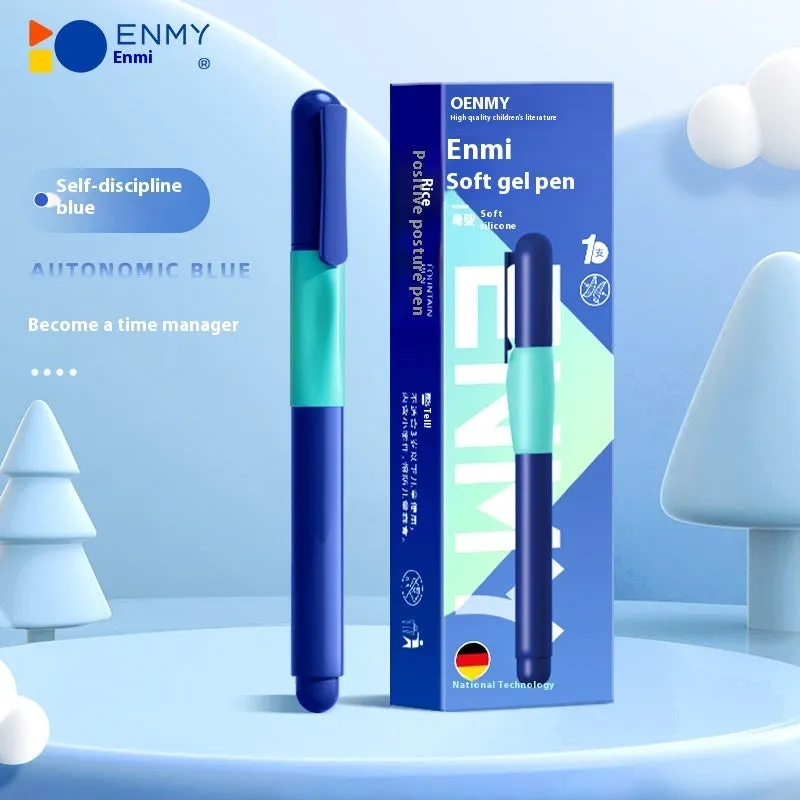 Student posture correction pen in plastic shell showing four colour options: blue, green, purple, orange