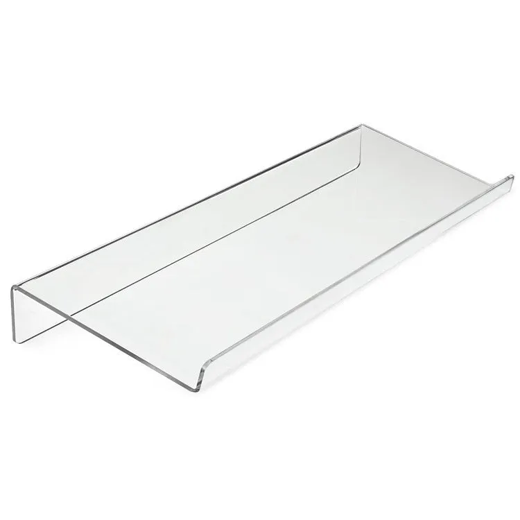 Transparent acrylic tilting keyboard stand for ergonomic typing, 43.2x14x4 cm size on a desk