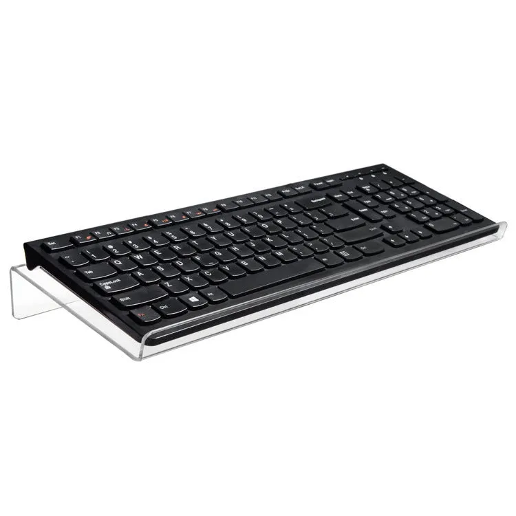Transparent acrylic tilting keyboard stand for ergonomic typing, 43.2x14x4 cm size on a desk