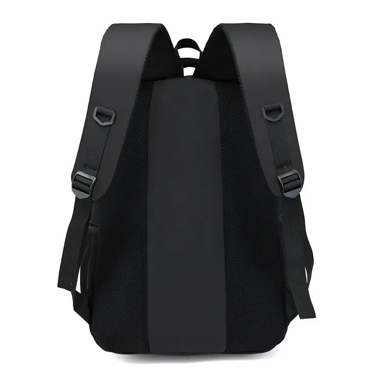 Medium Oxford cloth business backpack with laptop compartment, zipper opening, and multiple pockets in Black