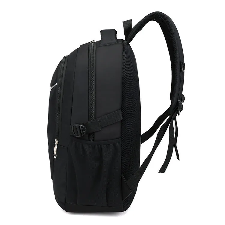 Medium Oxford cloth business backpack with laptop compartment, zipper opening, and multiple pockets in Black
