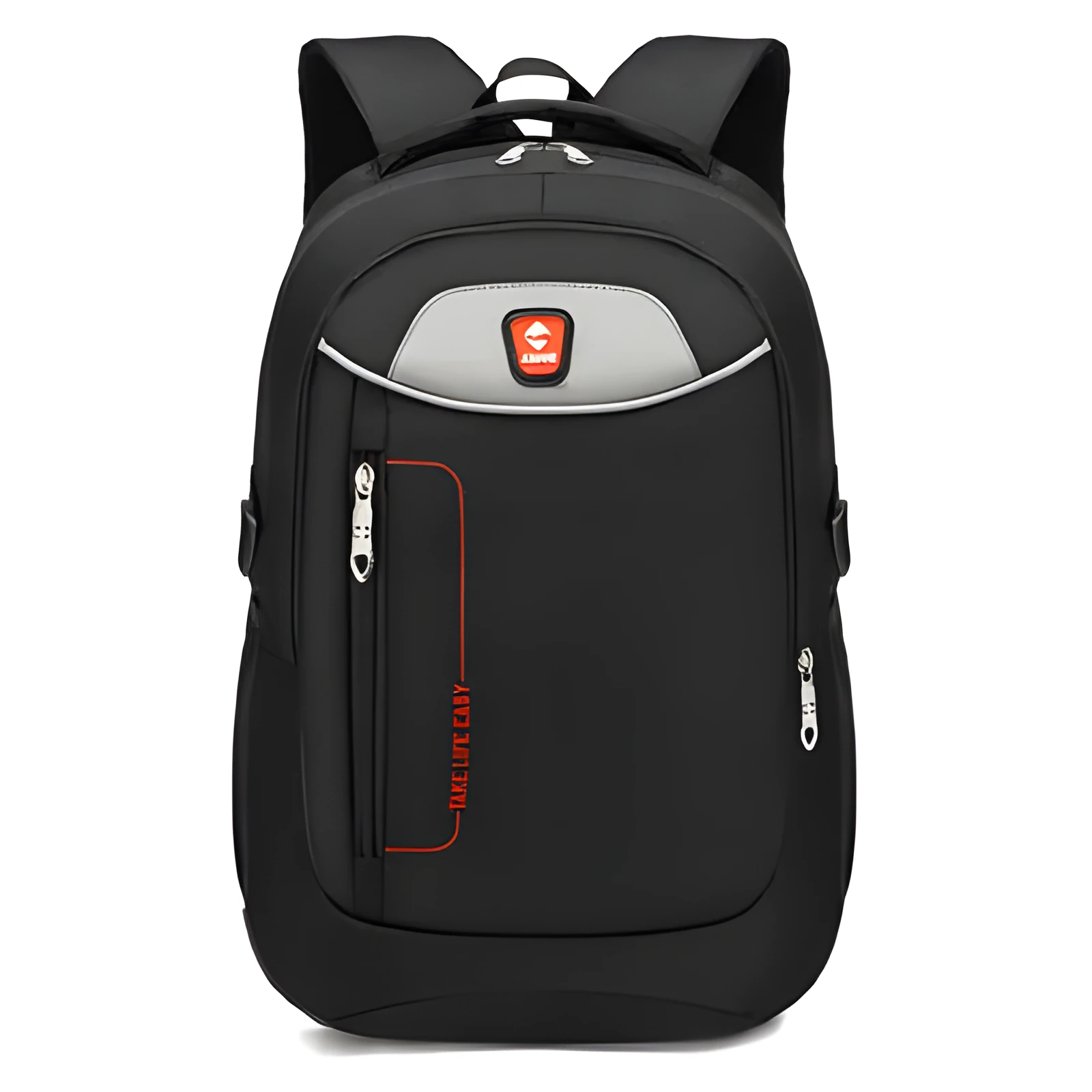 Medium Oxford cloth business backpack with laptop compartment, zipper opening, and multiple pockets in Black