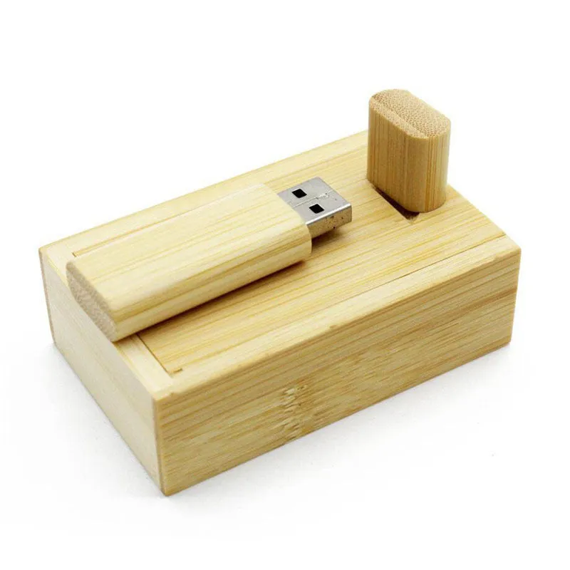 32GB wooden USB flash drive in orange with free lettering, waterproof USB 2.0, on a neutral background