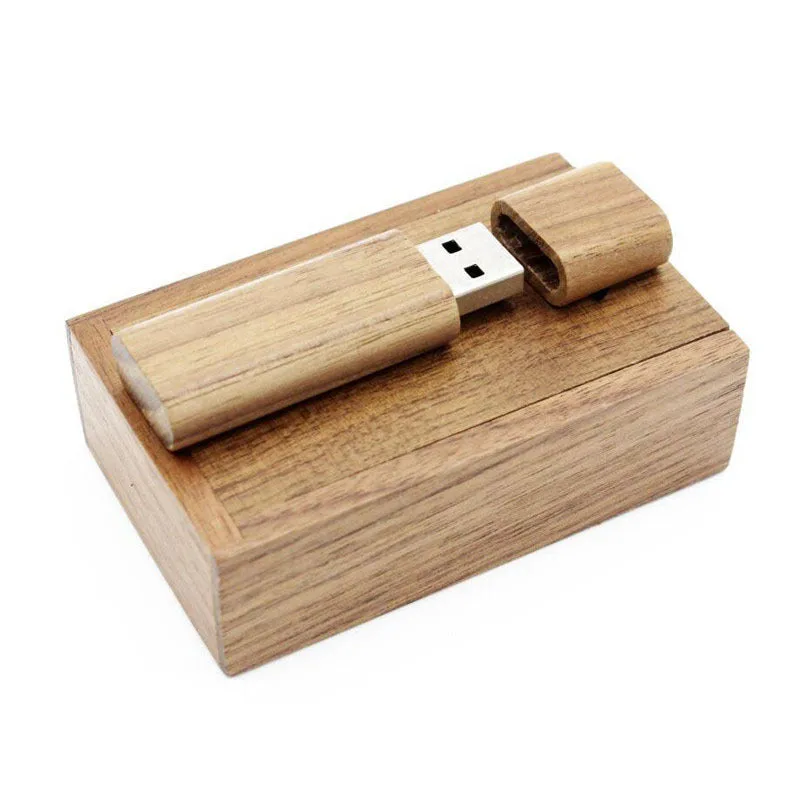 32GB wooden USB flash drive in orange with free lettering, waterproof USB 2.0, on a neutral background