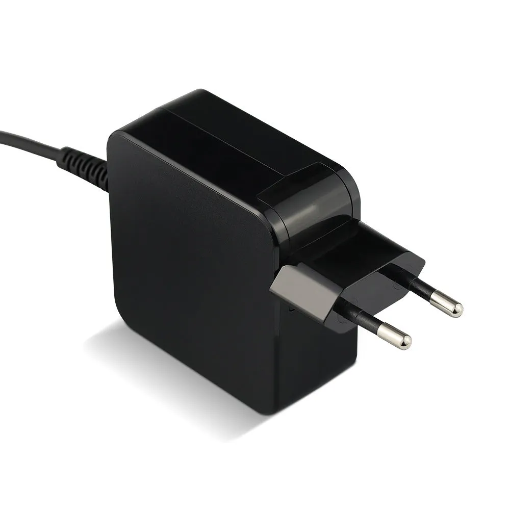Black 45W laptop power adapter with US plug and attached DC charging cable.