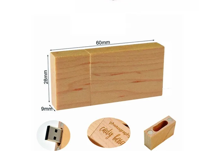 USB 3.0 wooden flash drive 32GB in coffee and khaki with large square wooden box