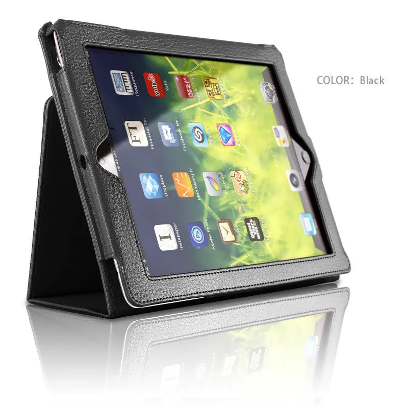 Flat imitation leather case for iPad 2/3/4 9.7 inch in black, two-fold design, business style