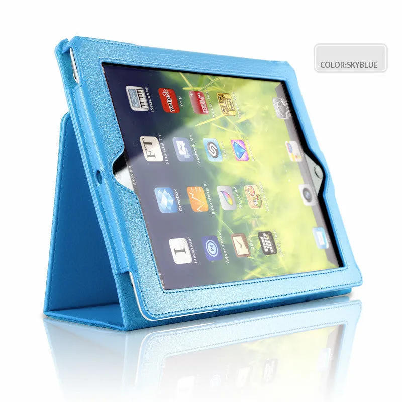 Flat imitation leather case for iPad 2/3/4 9.7 inch in black, two-fold design, business style