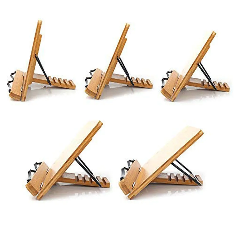 Solid wood bamboo hollow reading frame in Glossy finish, size M 34x24 cm, on a desk holding an open book