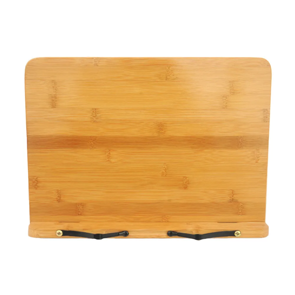 Solid wood bamboo hollow reading frame in Glossy finish, size M 34x24 cm, on a desk holding an open book