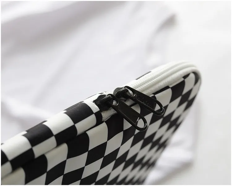 Checkerboard polyester hand file bag for 11 inch notebook plaid colour front view