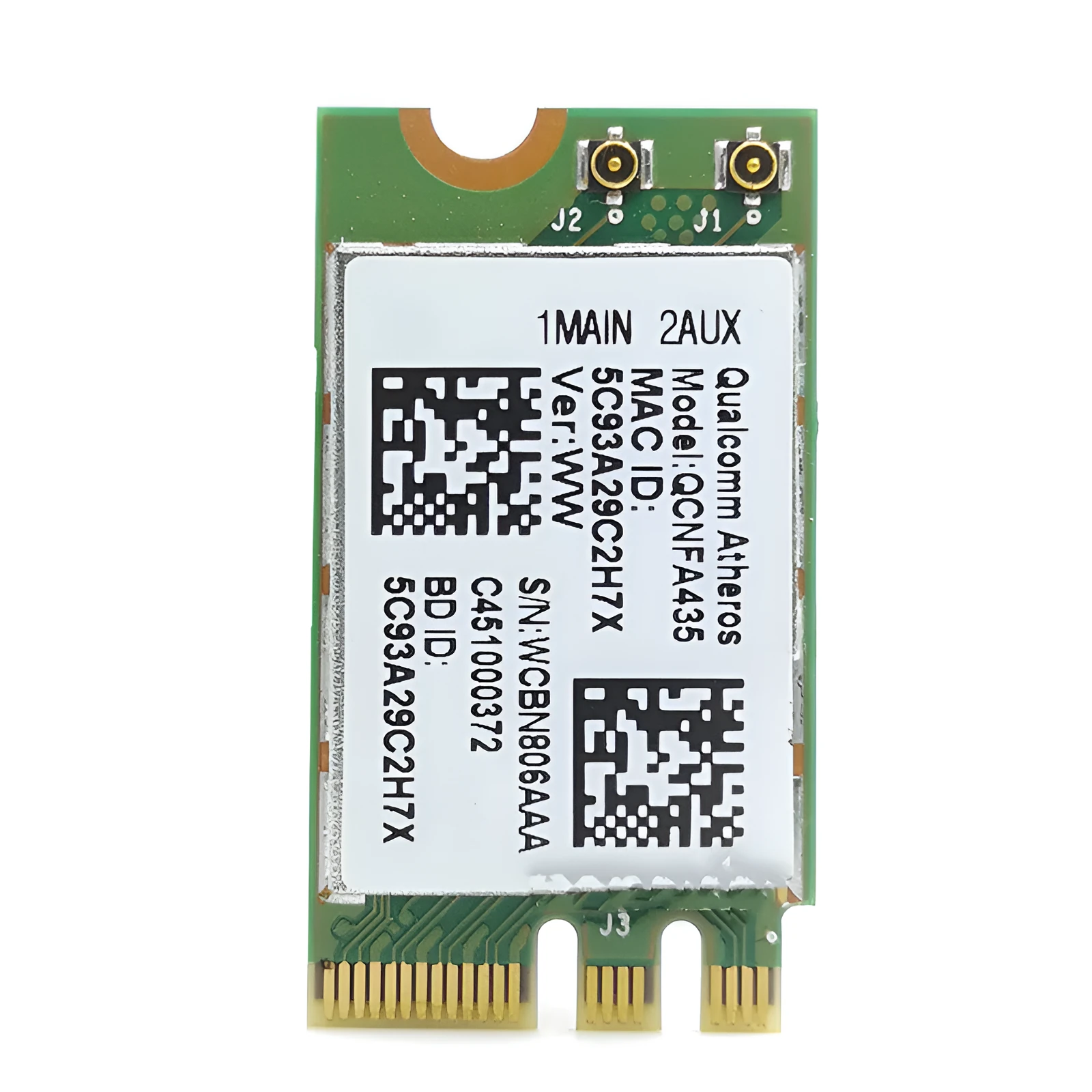 QCNFA435 NGFF M2 wireless network card in green with dual-band 802.11ac and Bluetooth 4.1