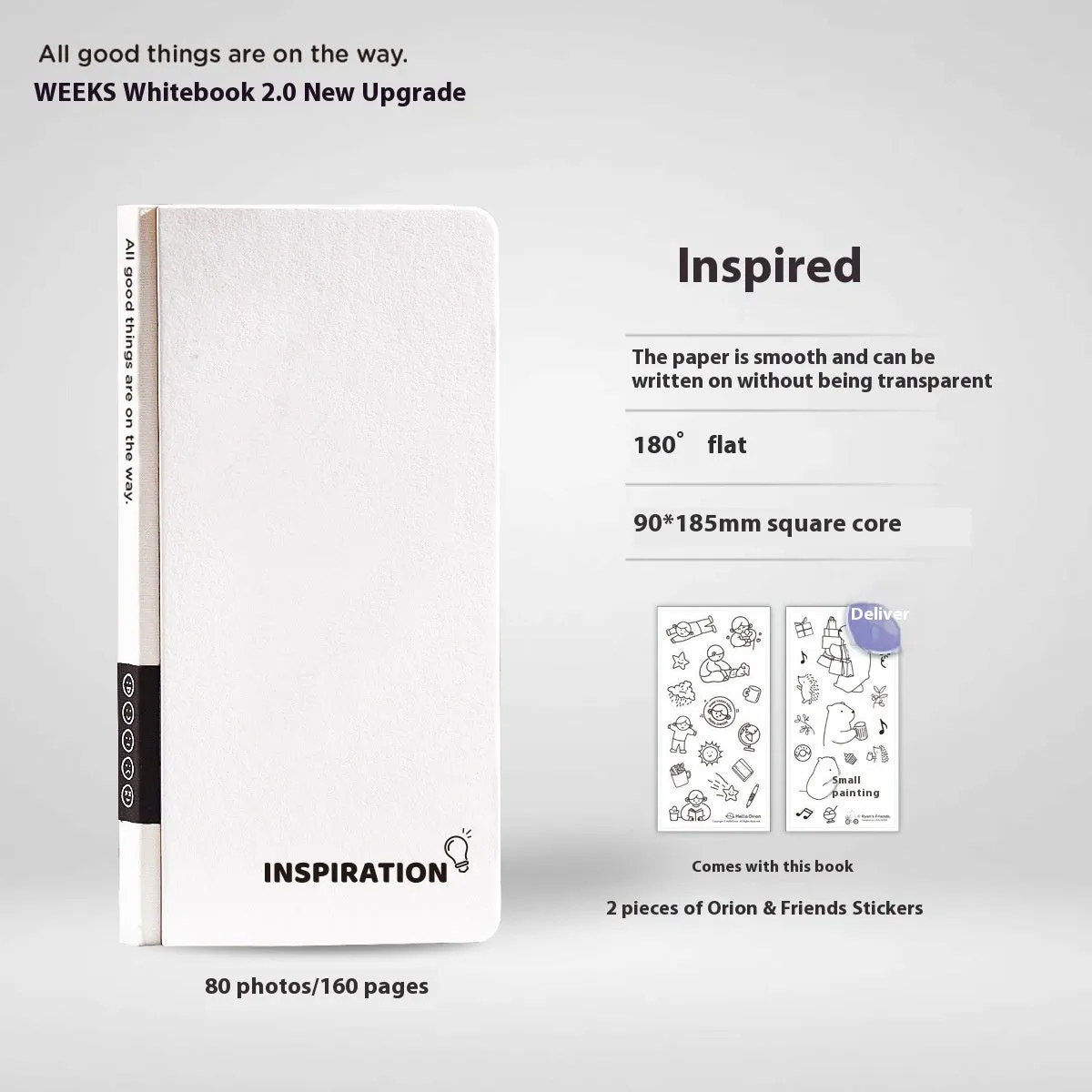 Small white paper notebook with plaid pages, mesh cover, and a pair of decorative stickers.