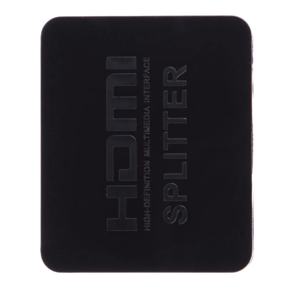 Mini HDMI splitter 1 input 2 output in black with HDMI ports and compact body for dual display sharing