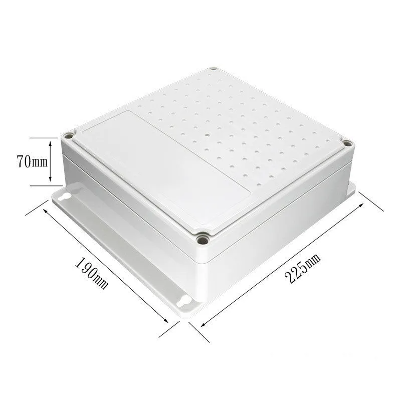 White indoor outdoor security power box with ABS construction measuring 225x190x70mm