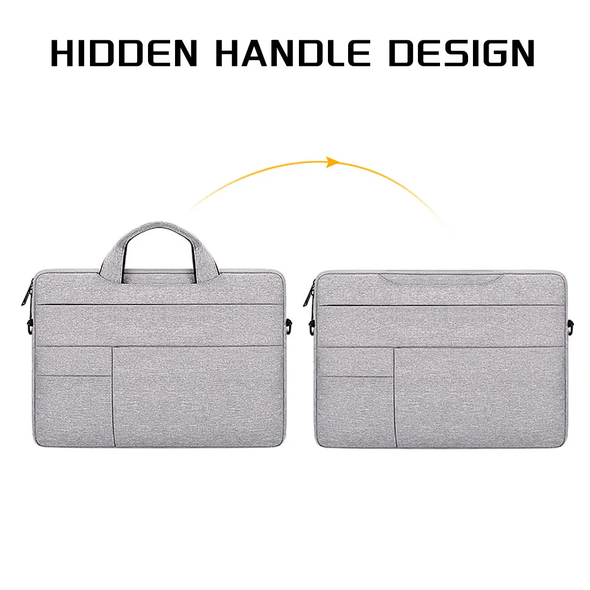 Water-repellent laptop carrying case in Black, with luggage strap and shoulder strap, for 13.3 to 15.6 inch laptops.