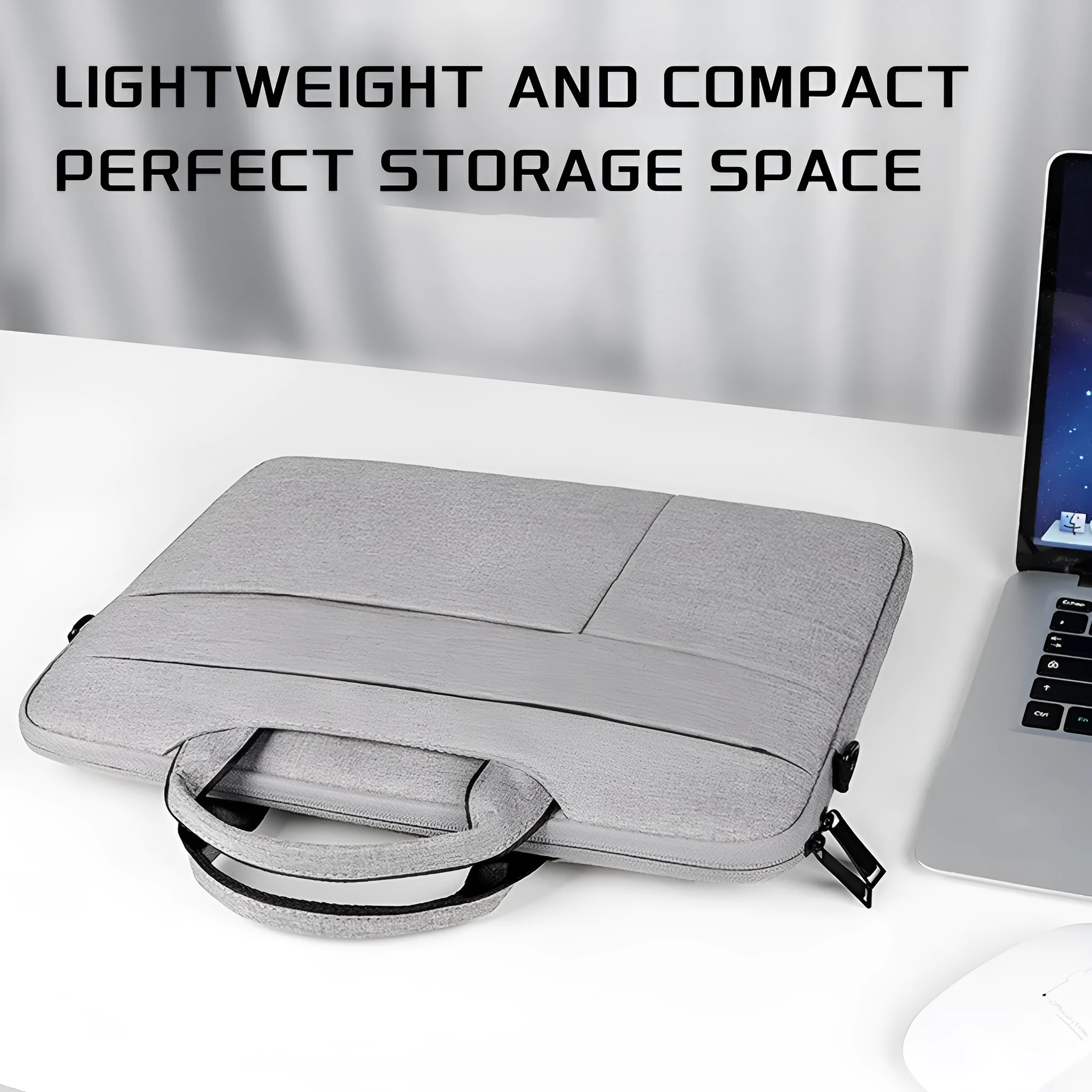 Water-repellent laptop carrying case in Black, with luggage strap and shoulder strap, for 13.3 to 15.6 inch laptops.
