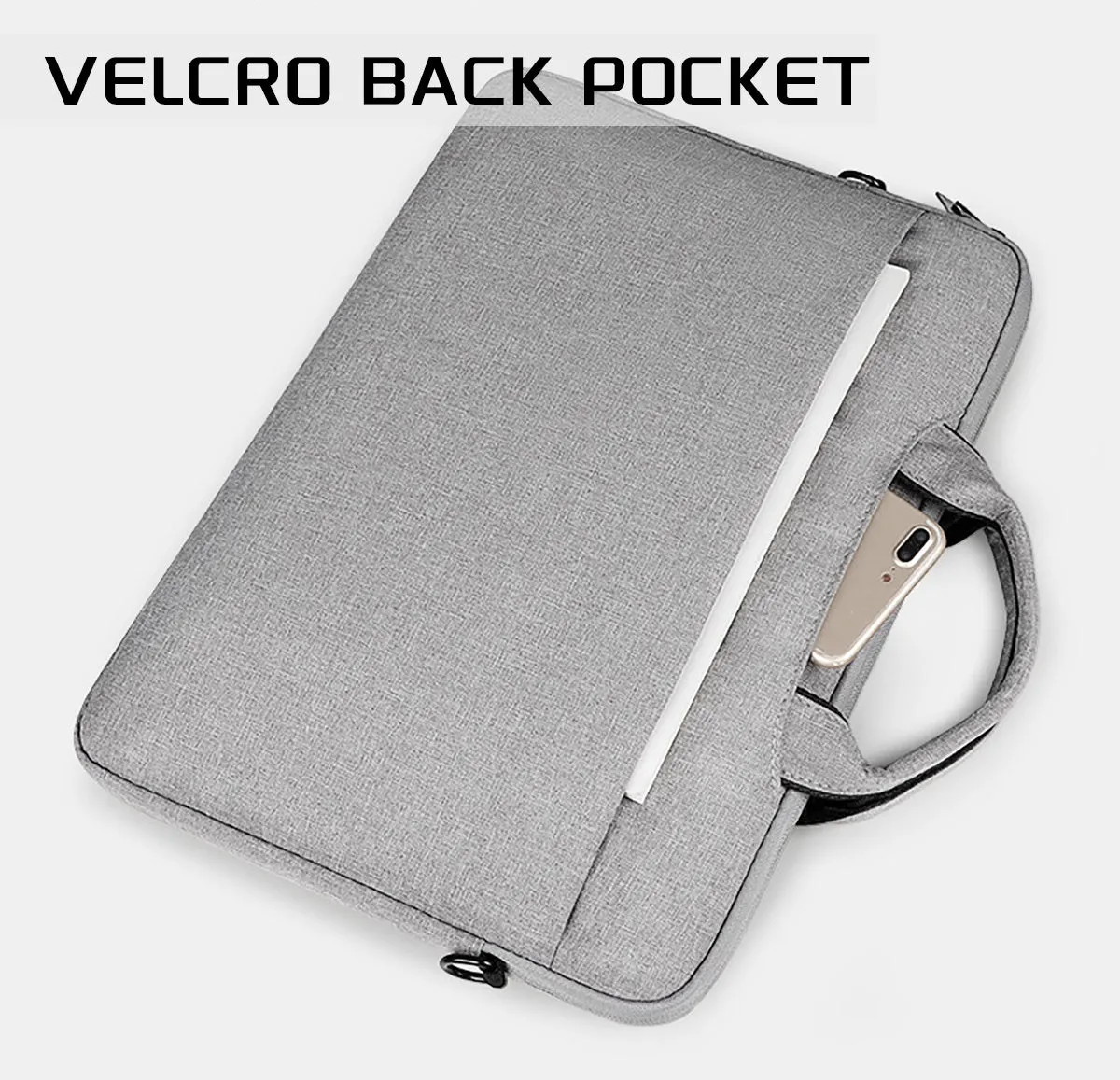 Water-repellent laptop carrying case in Black, with luggage strap and shoulder strap, for 13.3 to 15.6 inch laptops.