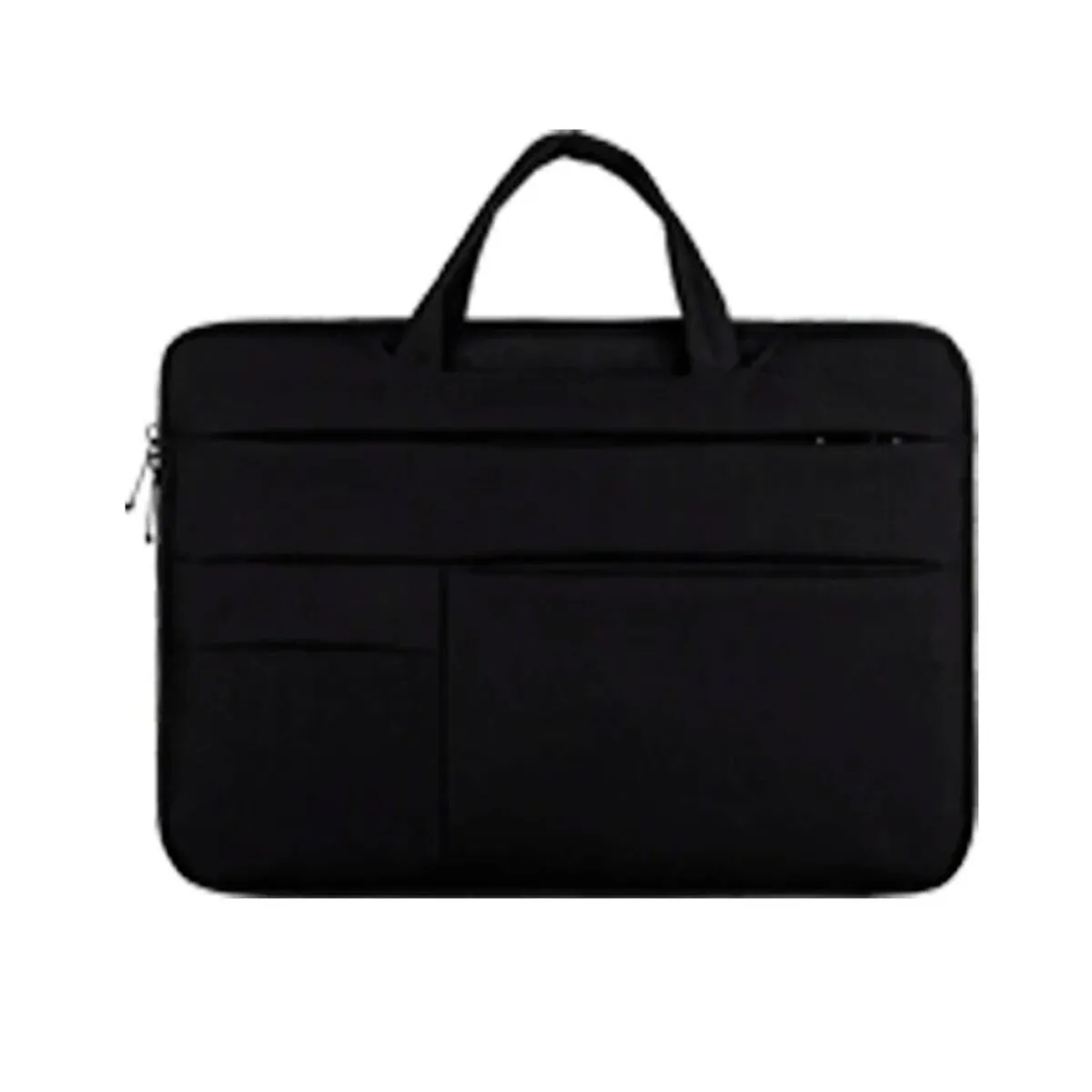 Water-repellent laptop carrying case in Black, with luggage strap and shoulder strap, for 13.3 to 15.6 inch laptops.