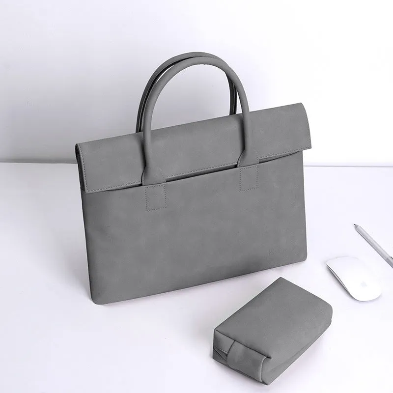 PU leather waterproof anti-theft tablet laptop inner case in light gray with small bag