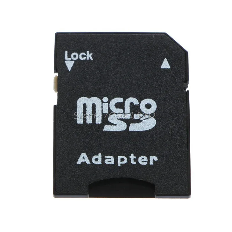 Five black Micro SD to SD memory card adapters on a flat surface, each with a lock switch and metal contacts