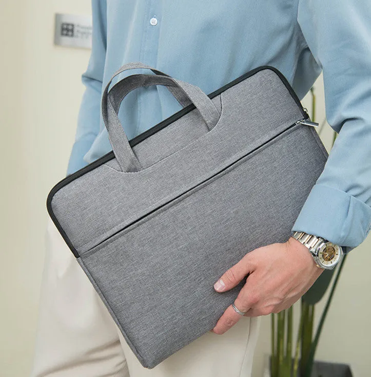 Portable Oxford cloth computer bag in black with rain cover and zipper closure