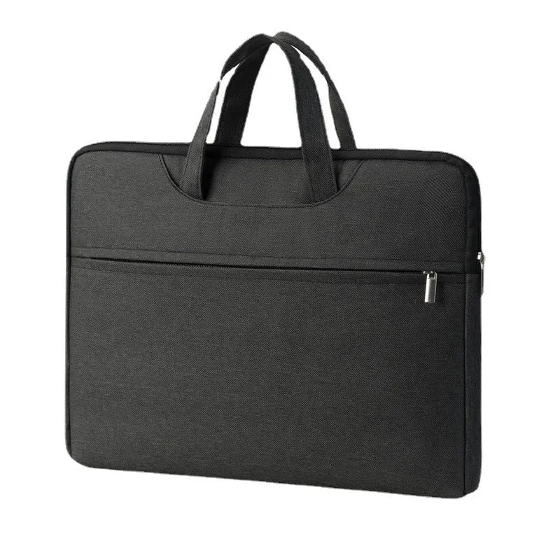 Portable Oxford cloth computer bag in black with rain cover and zipper closure
