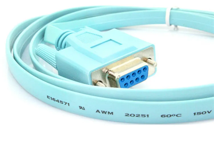 RJ45 to DB9 RS232 serial console cable, 1.5 metres, flat copper wire, sky blue