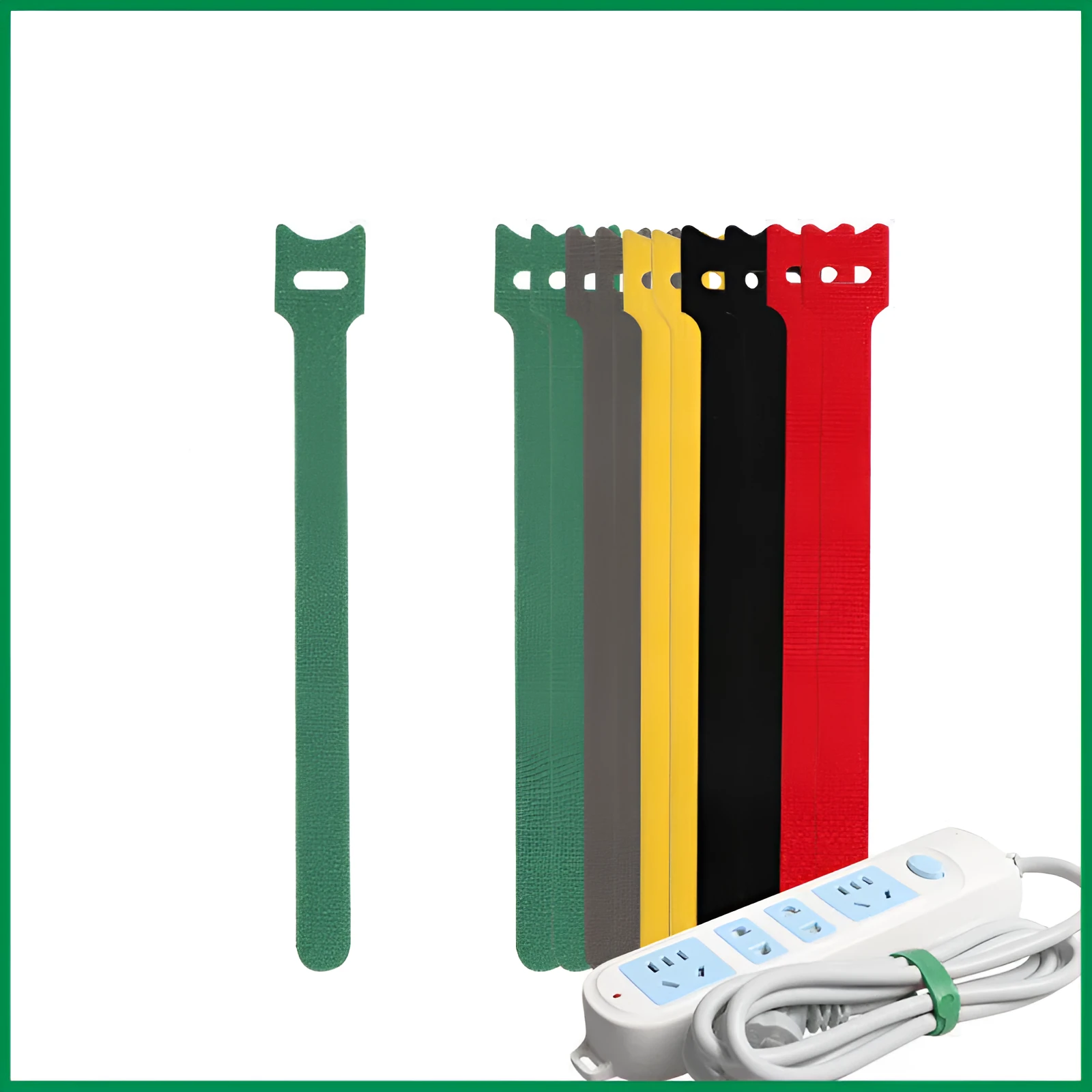 Velcro wire fixed cable organizer with six floors for storing data cables in black, green, red, yellow and mixed colours