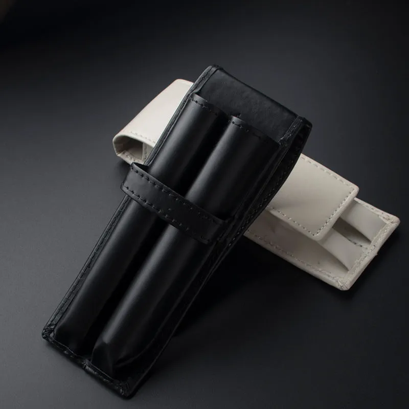 Compact double-sided PU pen holder set of two in square solid colour black white coffee for desk organisation