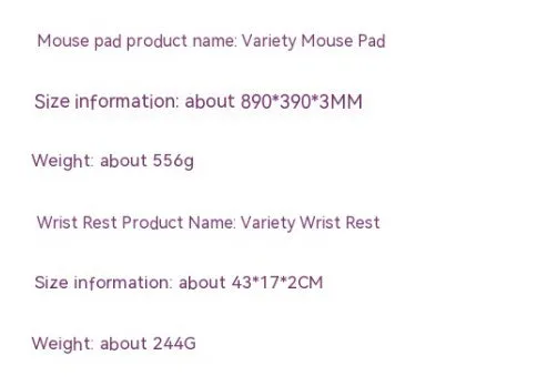 Extra large e-sports mouse pad with wrist rest, cloth surface, lock edge, 890x390x3mm, cartoon anime style